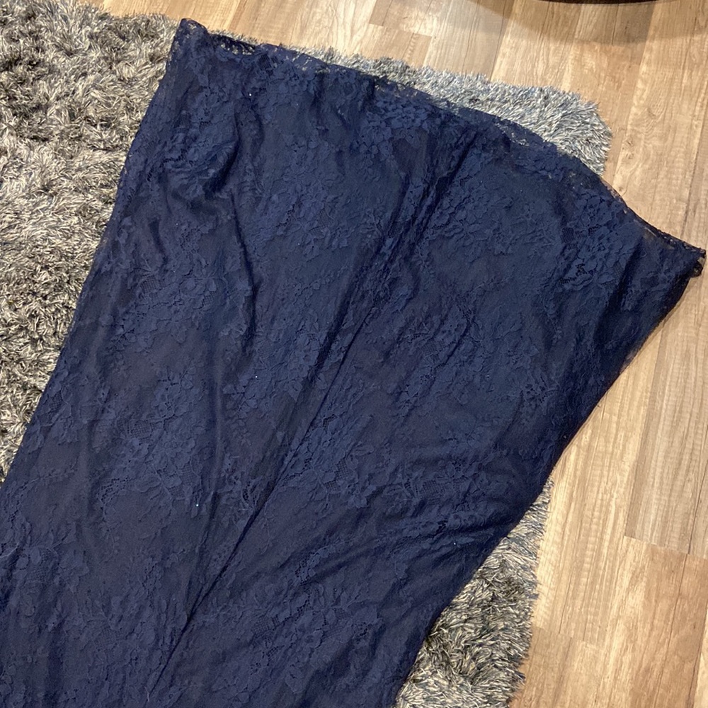 NWOT La Femme navy lace ruched gown - Picture 12 of 12